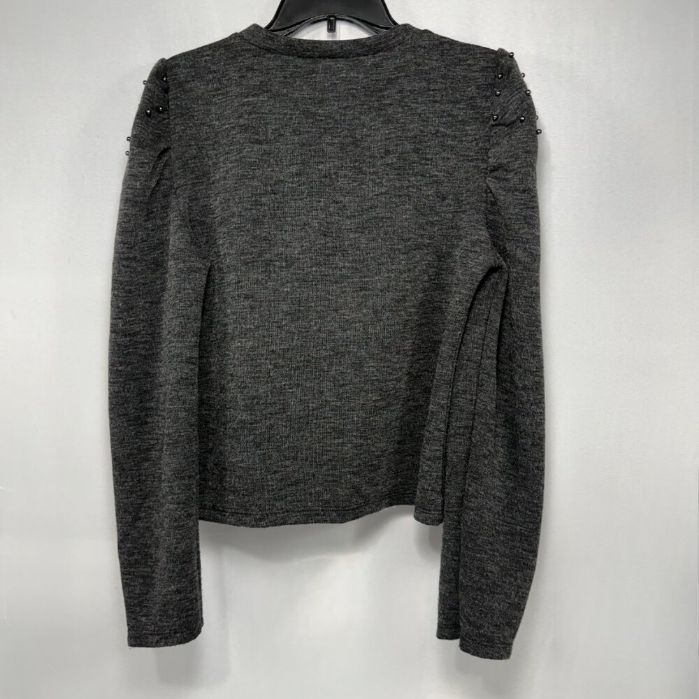 Puff Sleeve Femme Fatale Charcoal Gray Knit Studded Sweater Top Size M Medium